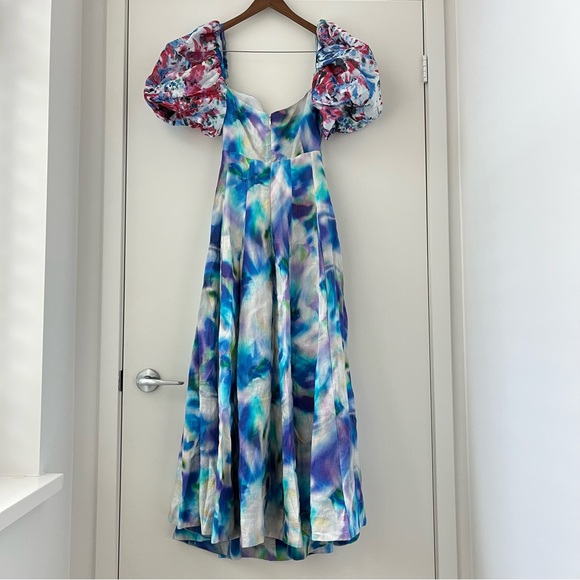 Elegant Multicolor Puff Sleeve Dress - Picture 4 of 16